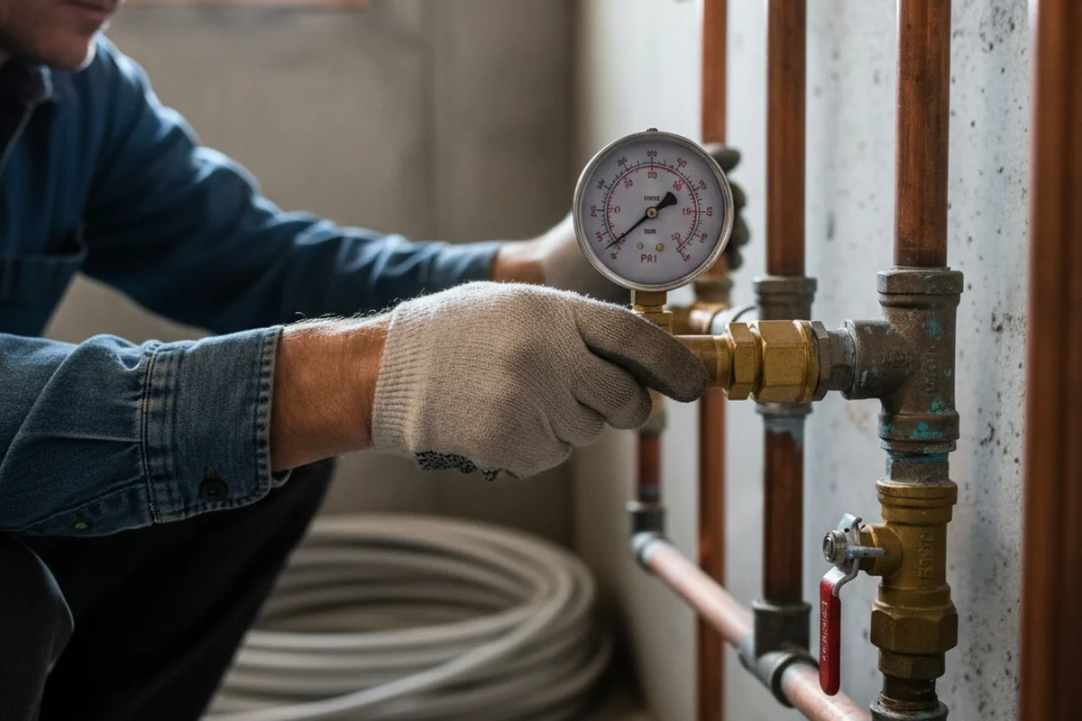 Pressure testing a repaired line during Water Line Repair in Bristow